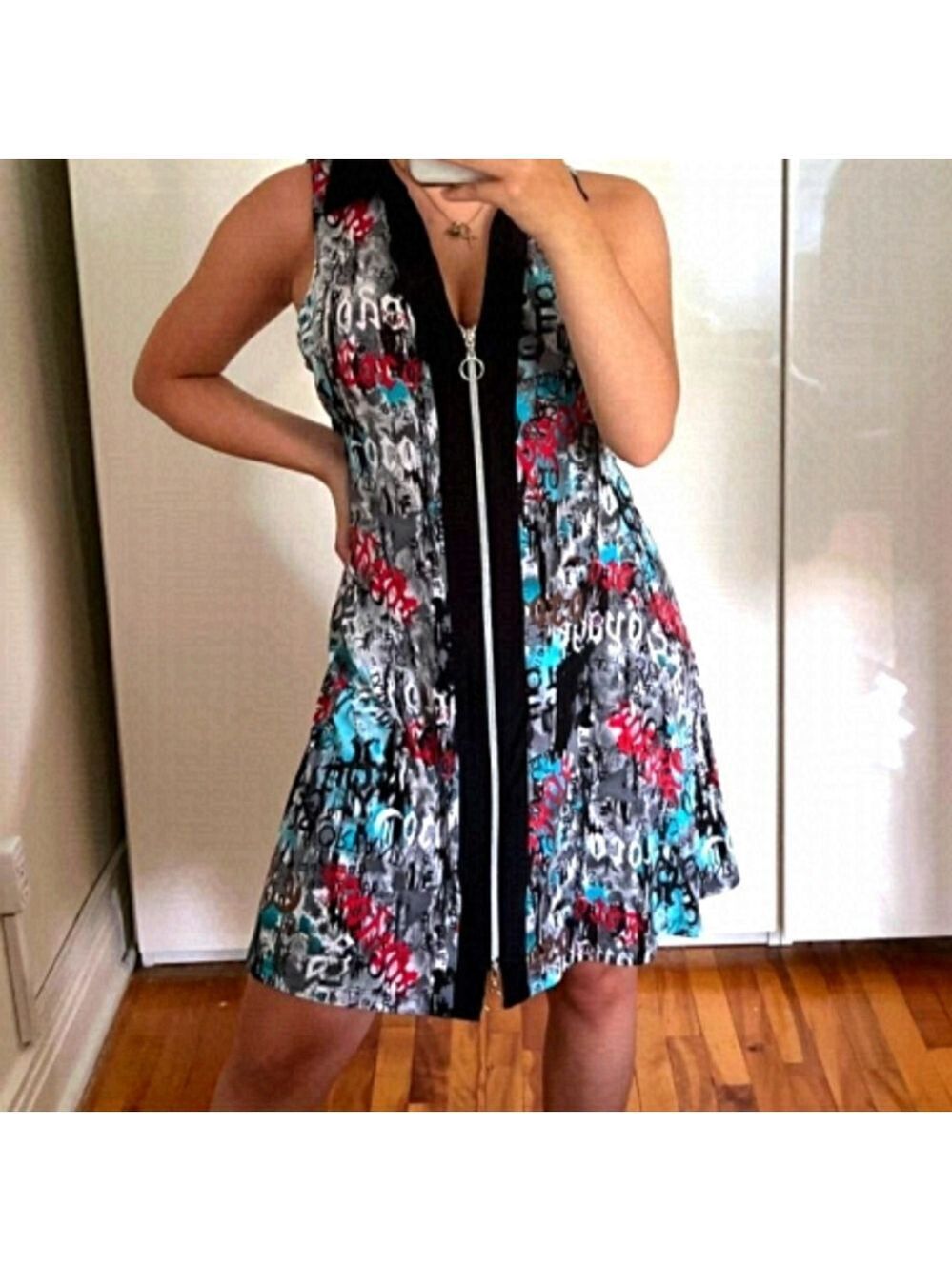 YVONNE Marie Zip Front Abstract Midi Multi Color Sleeveless Dress Size Medium